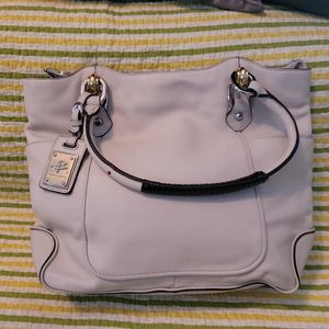 BRUCE MAKOWSKY WHITE LEATHER "CLASSIC" TOTE W/SIDE POCKETS- 12 x 13 x 5